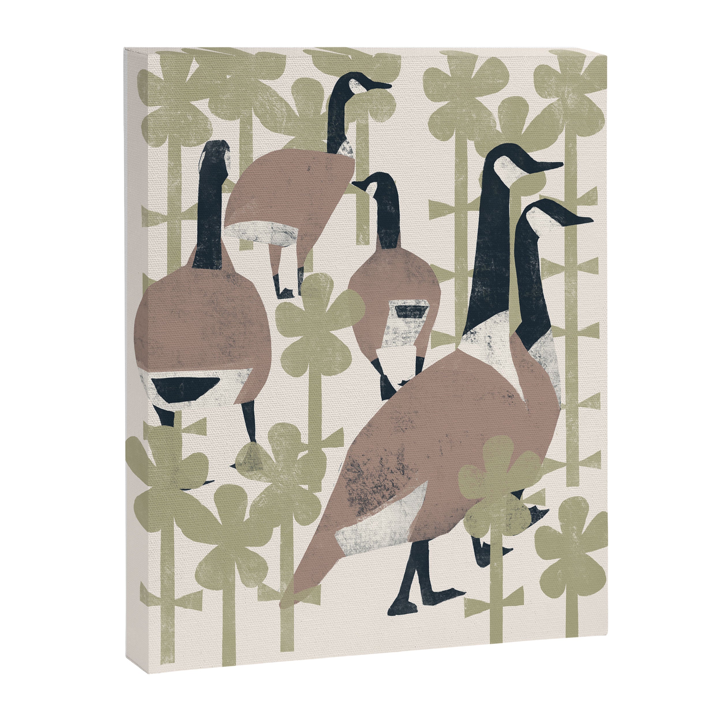 Geese in Flowers -Netural Canvas Print Gallery Image 6
