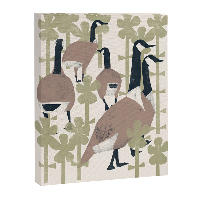 Geese in Flowers -Netural Canvas Print Gallery Image 1