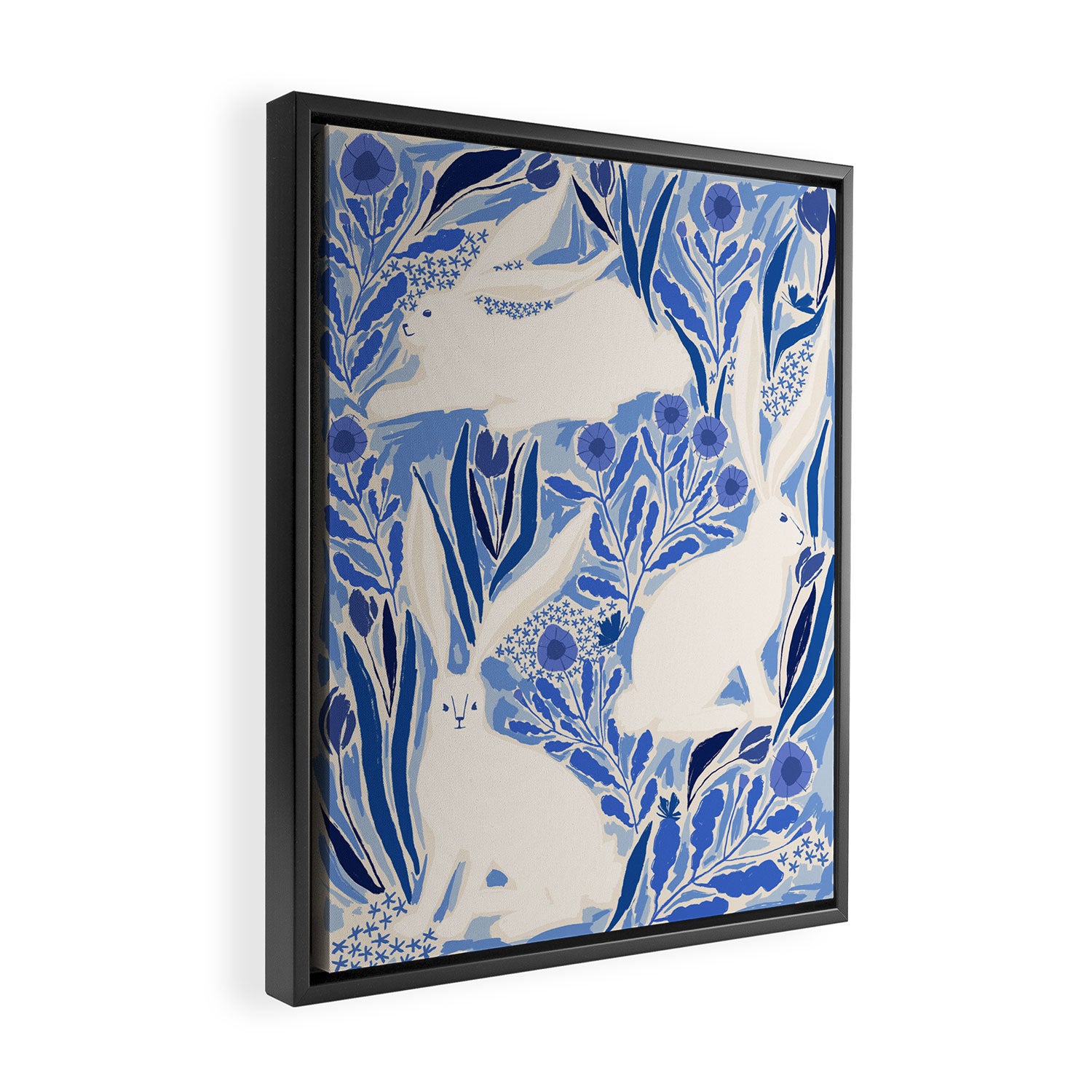 Hare Meadow Indigo Framed Canvas Print Gallery Image 2