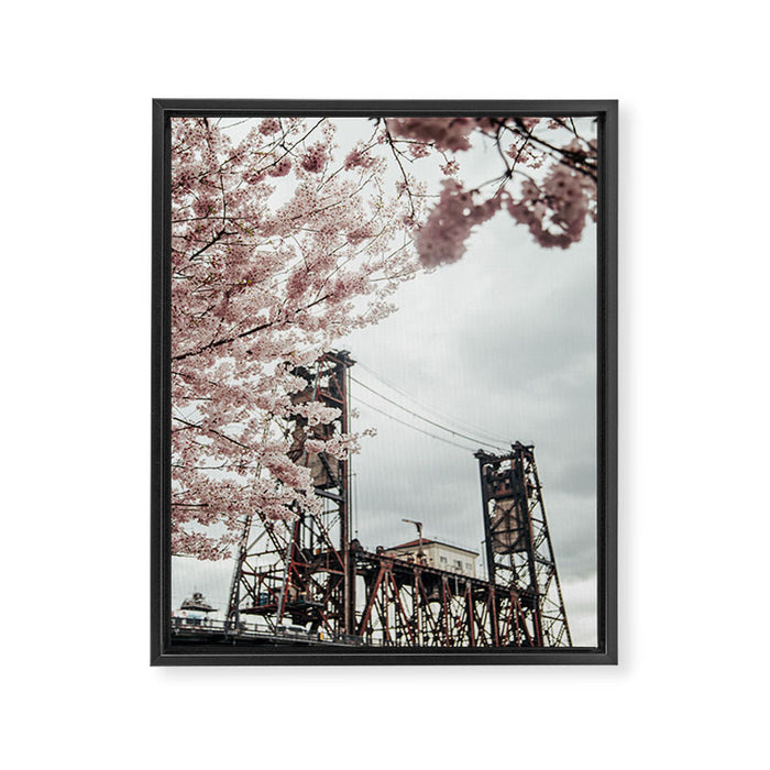 Cherry Blossoms Steel Bridge Portland Framed Canvas Print Gallery Image 1