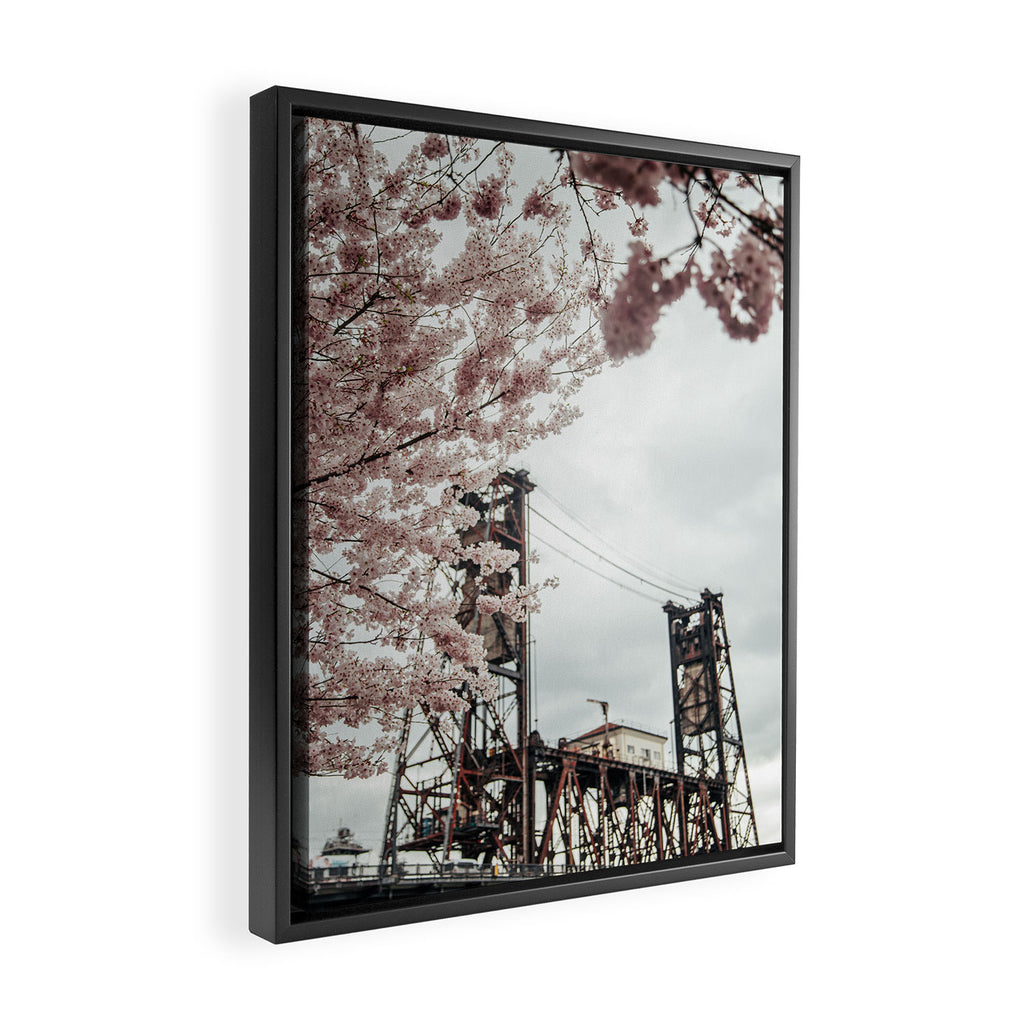 Cherry Blossoms Steel Bridge Portland Framed Canvas Print Gallery Image 2