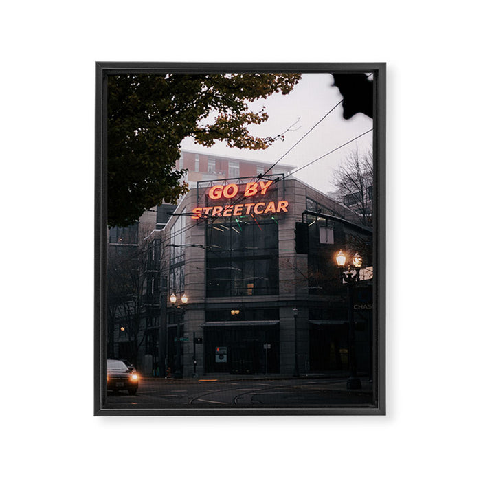 Go By Streetcar Portland  Framed Canvas Print Gallery Image 1