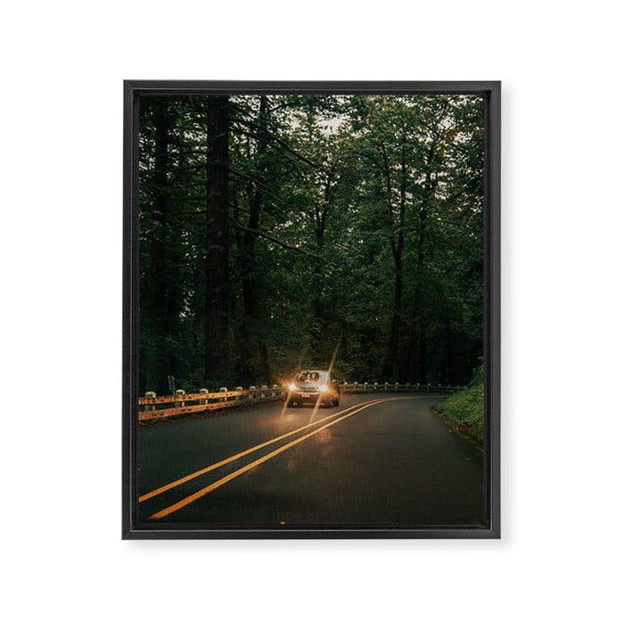 Headlights in the Forest Framed Canvas Print Gallery Image 1