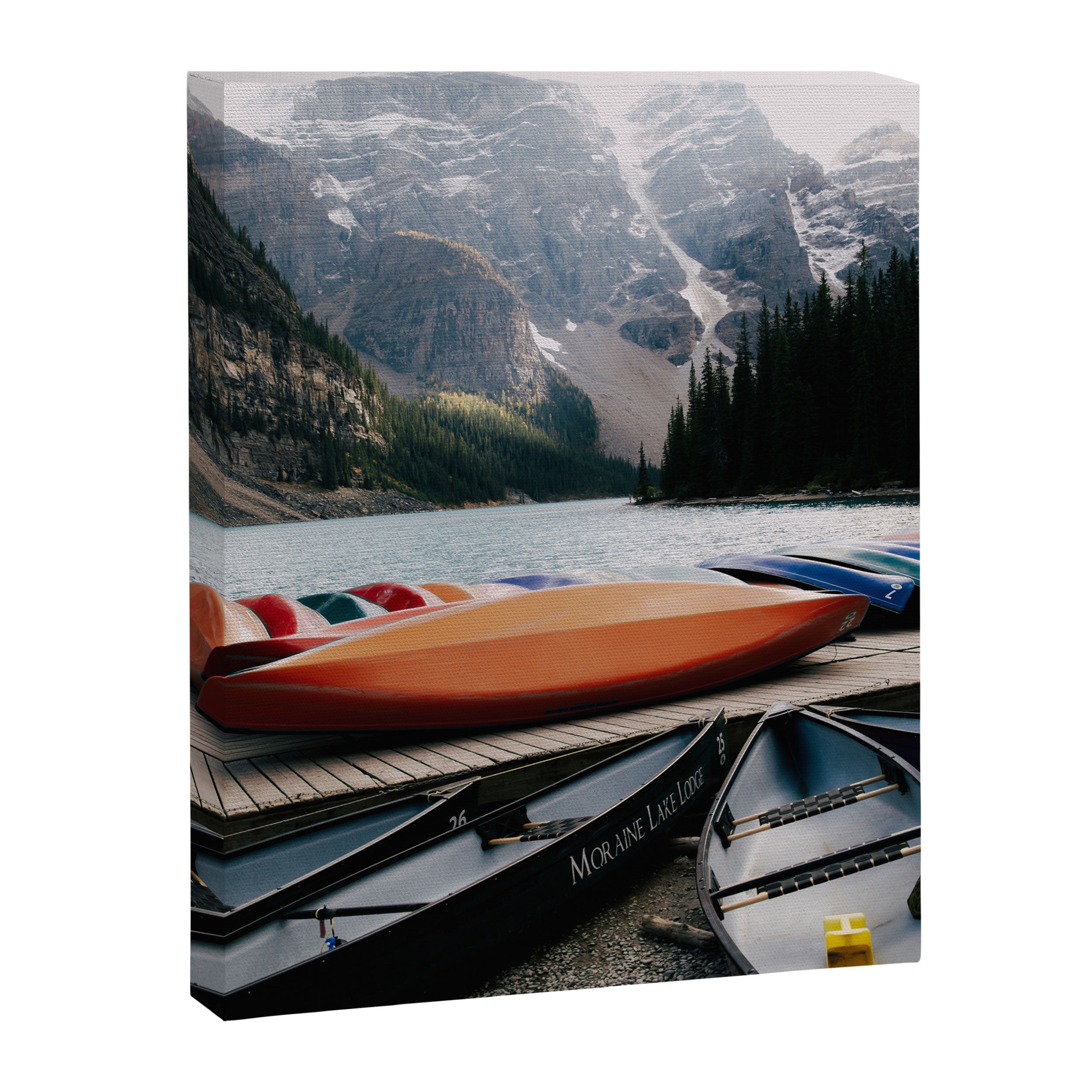 Moraine Lake Canoes Canvas Print Gallery Image 6