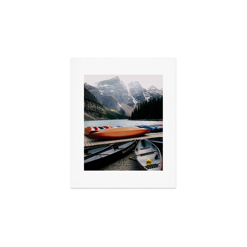 Moraine Lake Canoes Art Print Gallery Image 1