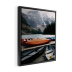 Moraine Lake Canoes Framed Canvas Print Gallery Image 2