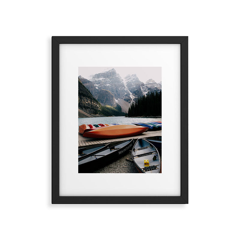 Moraine Lake Canoes Framed Art Print Gallery Image 5