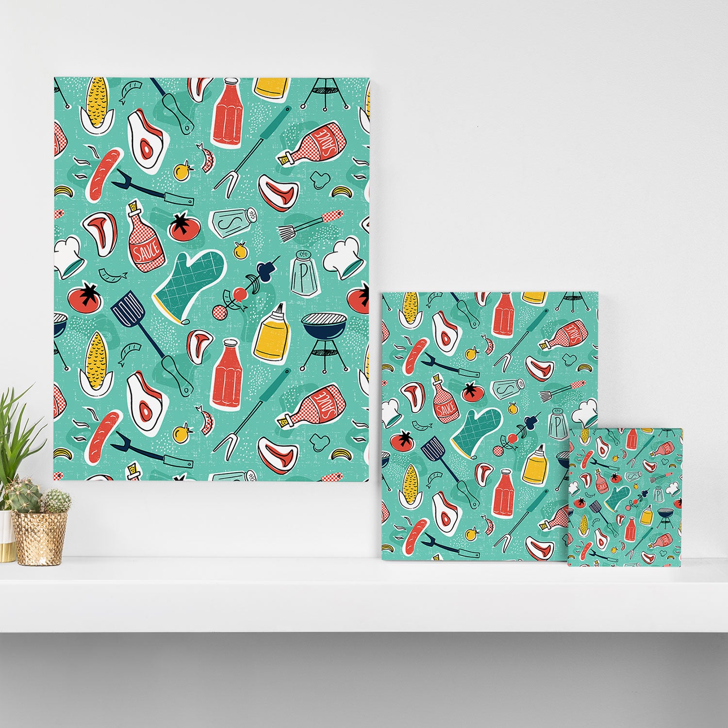 Backyard BBQ Aqua Canvas Print Gallery Image 3