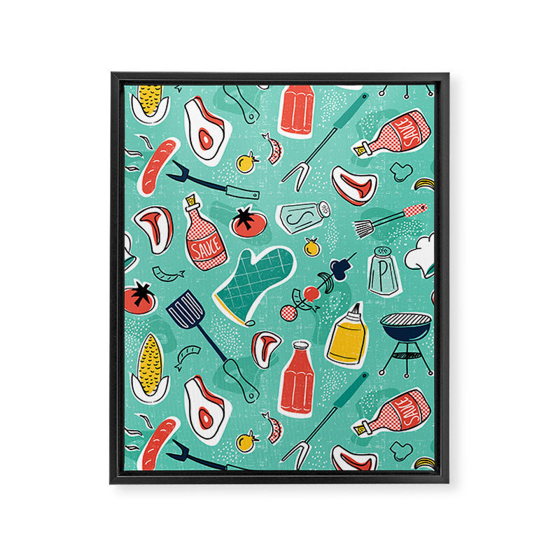 Backyard BBQ Aqua Framed Canvas Print Gallery Image 8