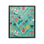 Backyard BBQ Aqua Framed Canvas Print Gallery Image 8