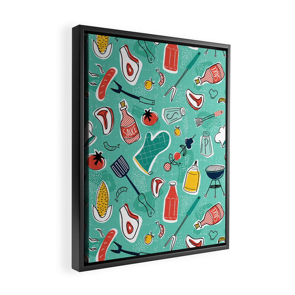 Backyard BBQ Aqua Framed Canvas Print Gallery Image 2