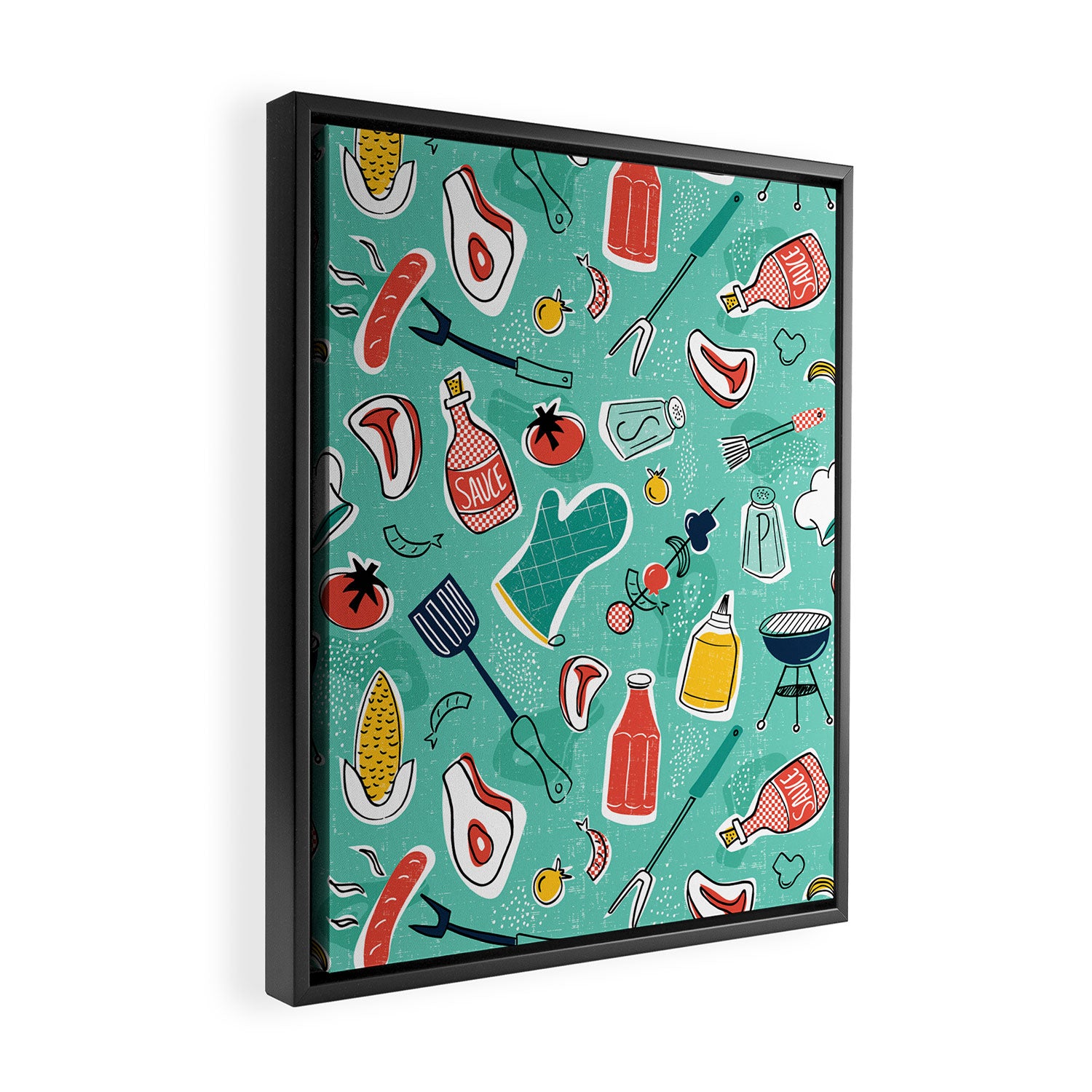 Backyard BBQ Aqua Framed Canvas Print Gallery Image 2