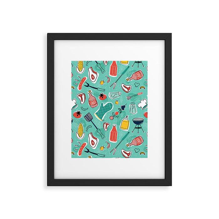 Backyard BBQ Aqua Framed Art Print Gallery Image 1