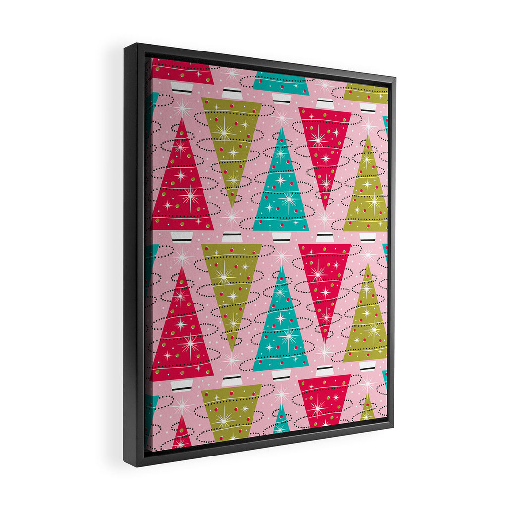 Christmas Tree Trimming Party Pink Framed Canvas Print Gallery Image 2