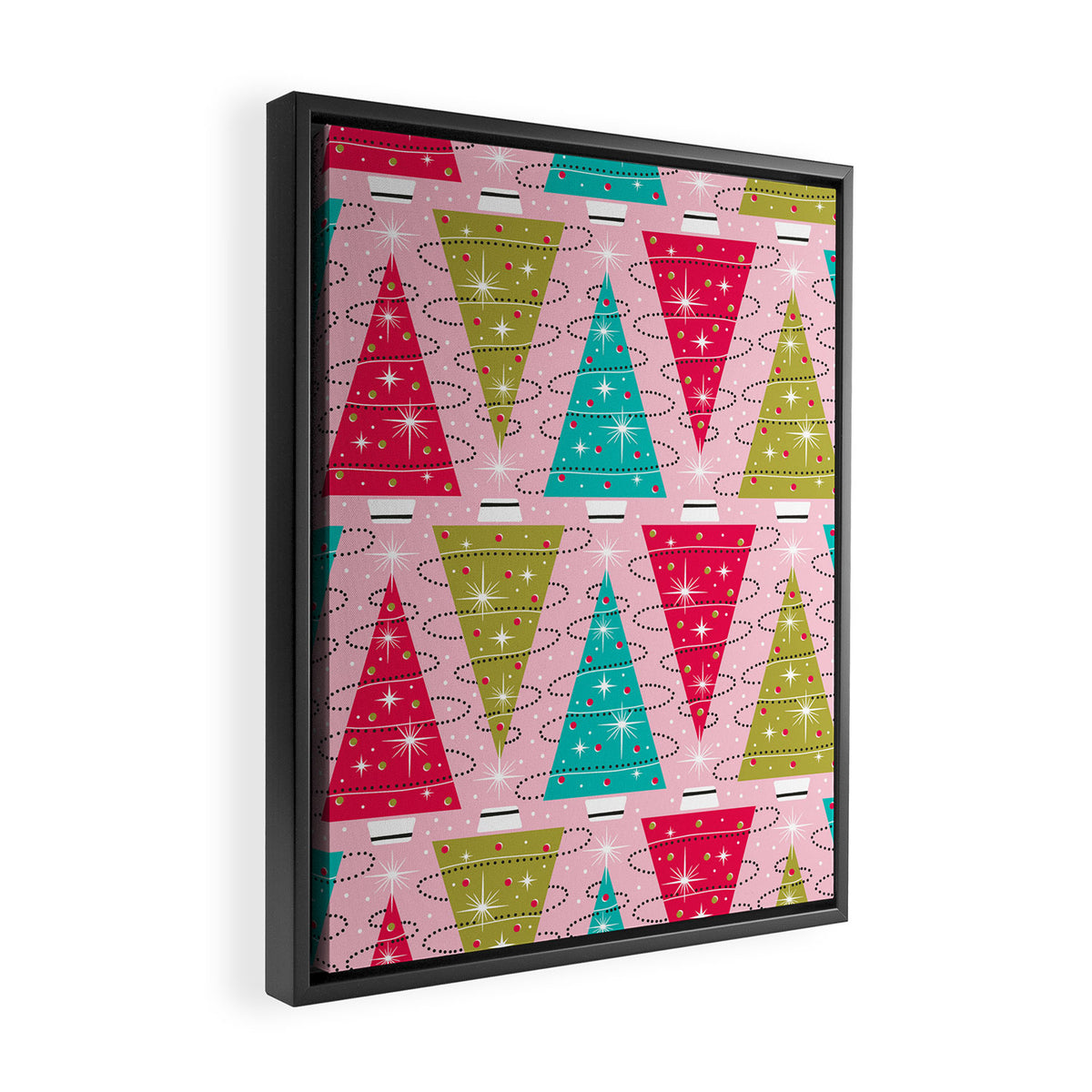 Christmas Tree Trimming Party Pink Framed Canvas Print Gallery Image 2