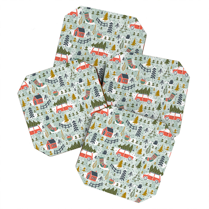 Home For The Holidays Blush Mint Christmas Coaster Gallery Image 1