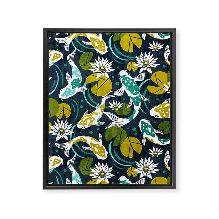 Koi Pond - Green Framed Canvas Print Gallery Image 1