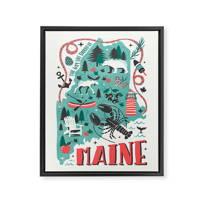 Maine Map Framed Canvas Print Gallery Image 1
