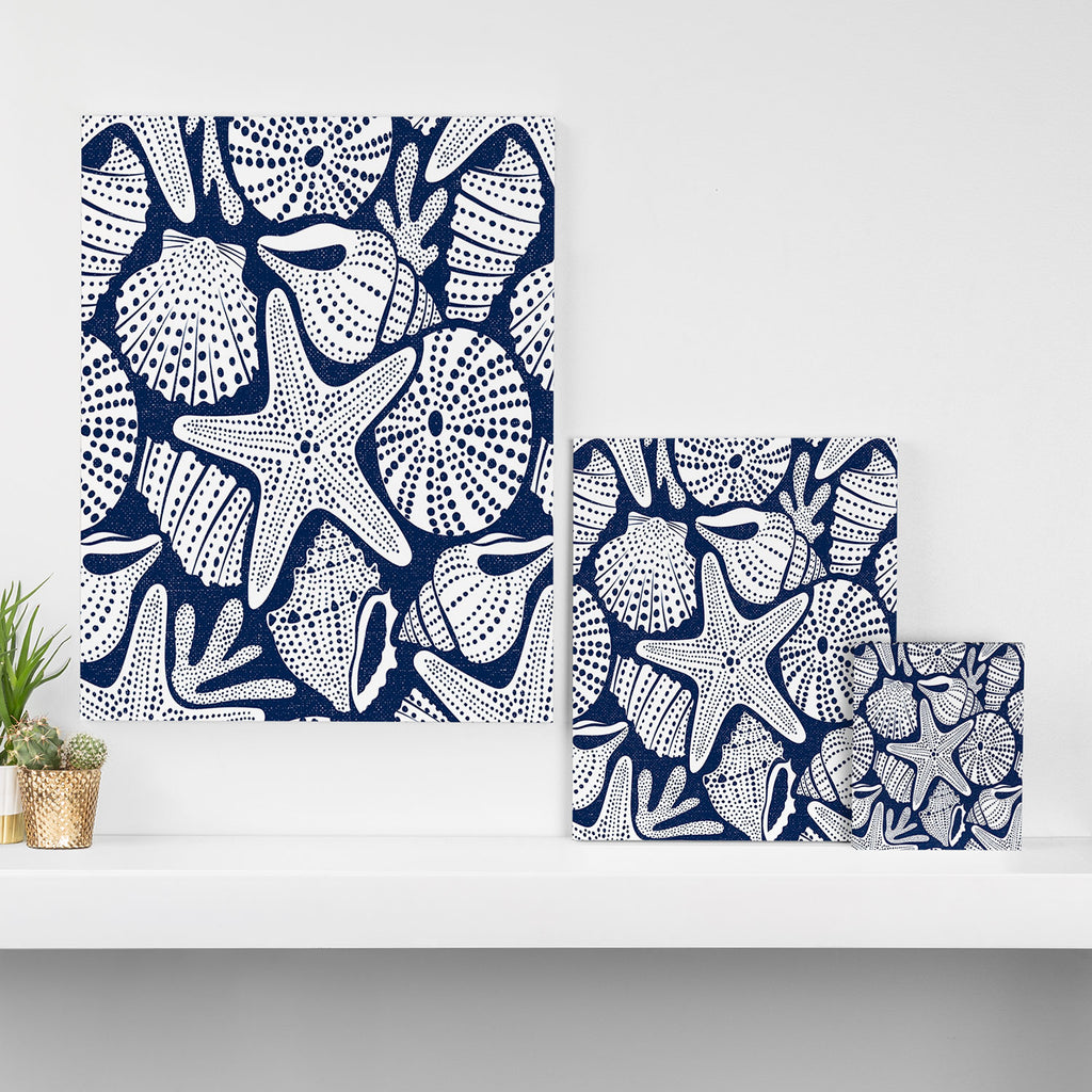 Ocean Floor Nautical Shells Navy Blue Canvas Print Gallery Image 3