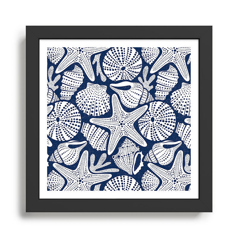 Ocean Floor Nautical Shells Navy Blue Framed Art Print Gallery Image 1