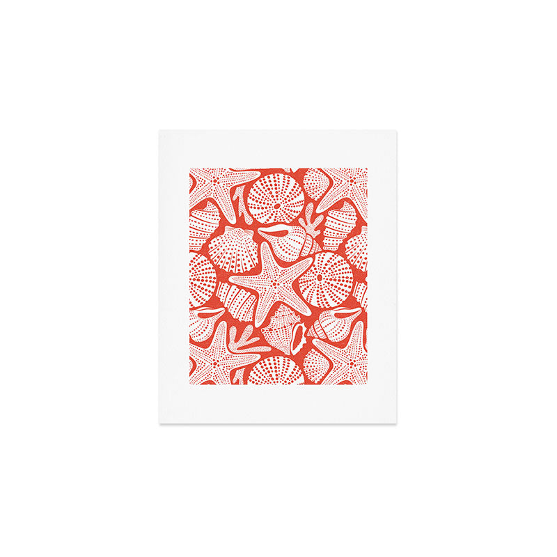 Ocean Floor Nautical Shells Red Art Print Gallery Image 1