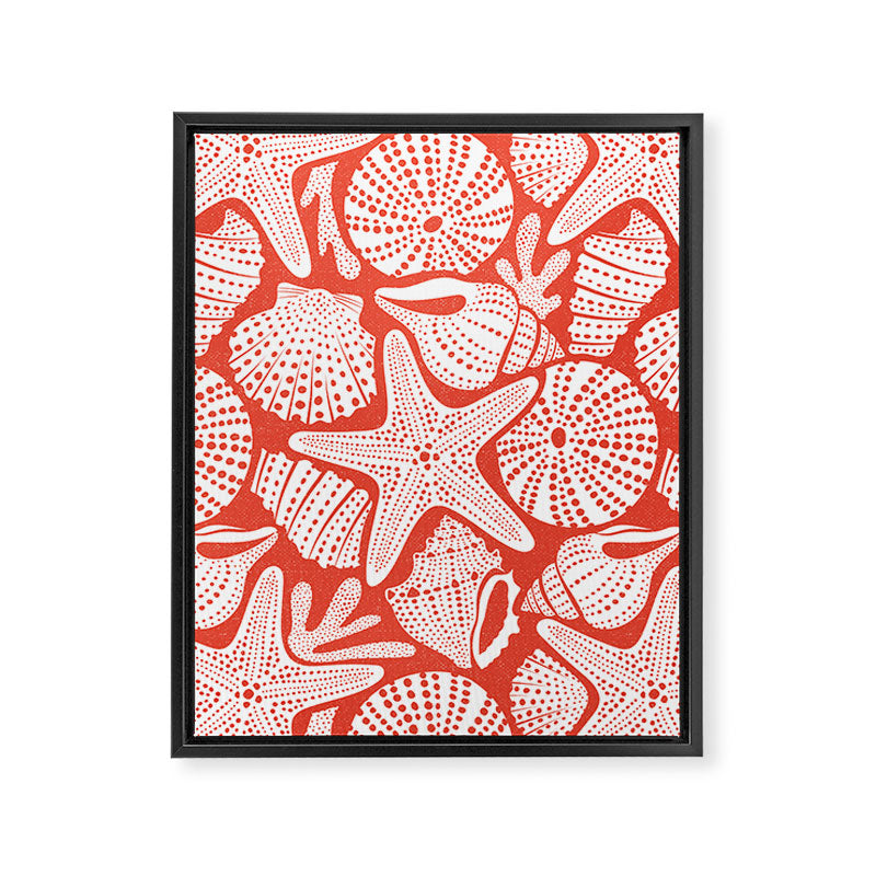 Ocean Floor Nautical Shells Red Framed Canvas Print Gallery Image 8