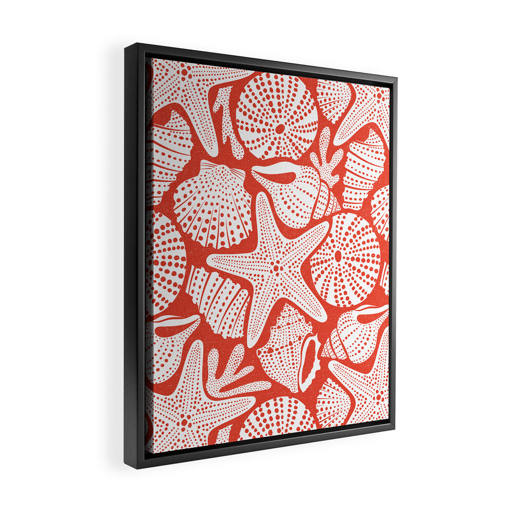 Ocean Floor Nautical Shells Red Framed Canvas Print Gallery Image 2