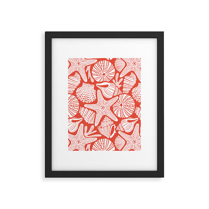 Ocean Floor Nautical Shells Red Framed Art Print Gallery Image 1