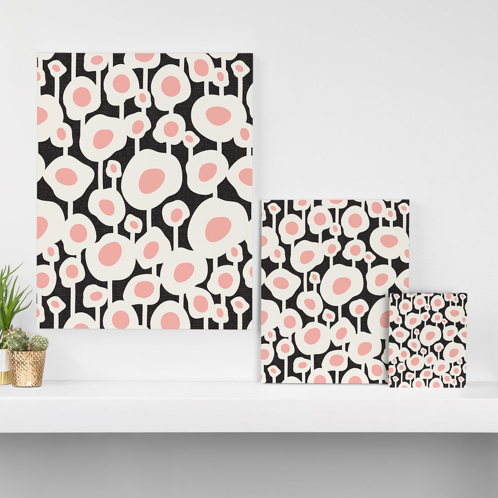 Poppy Dot - Retro Floral Black Pink Canvas Print Gallery Image 3