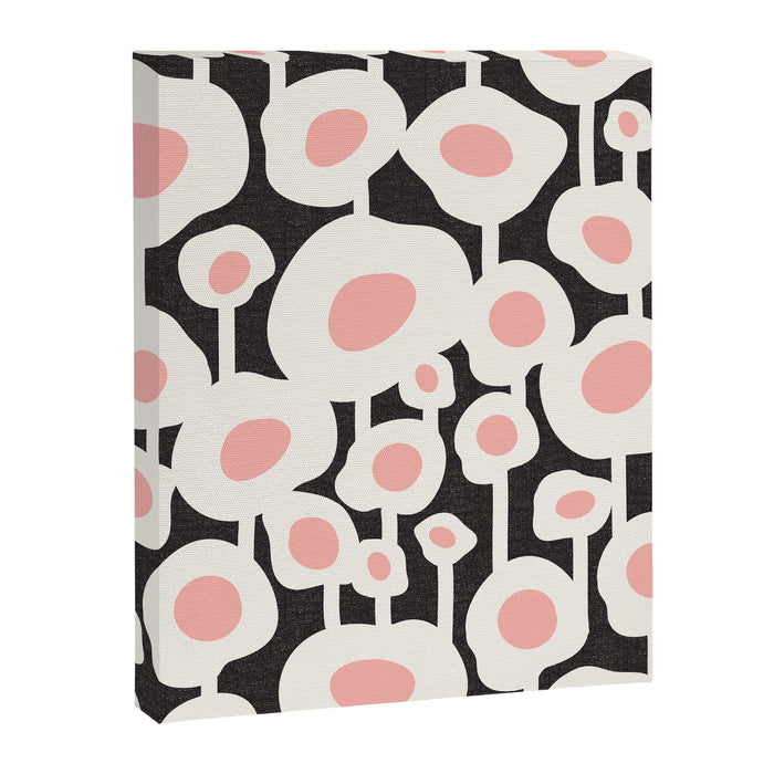 Poppy Dot - Retro Floral Black Pink Canvas Print Gallery Image 1