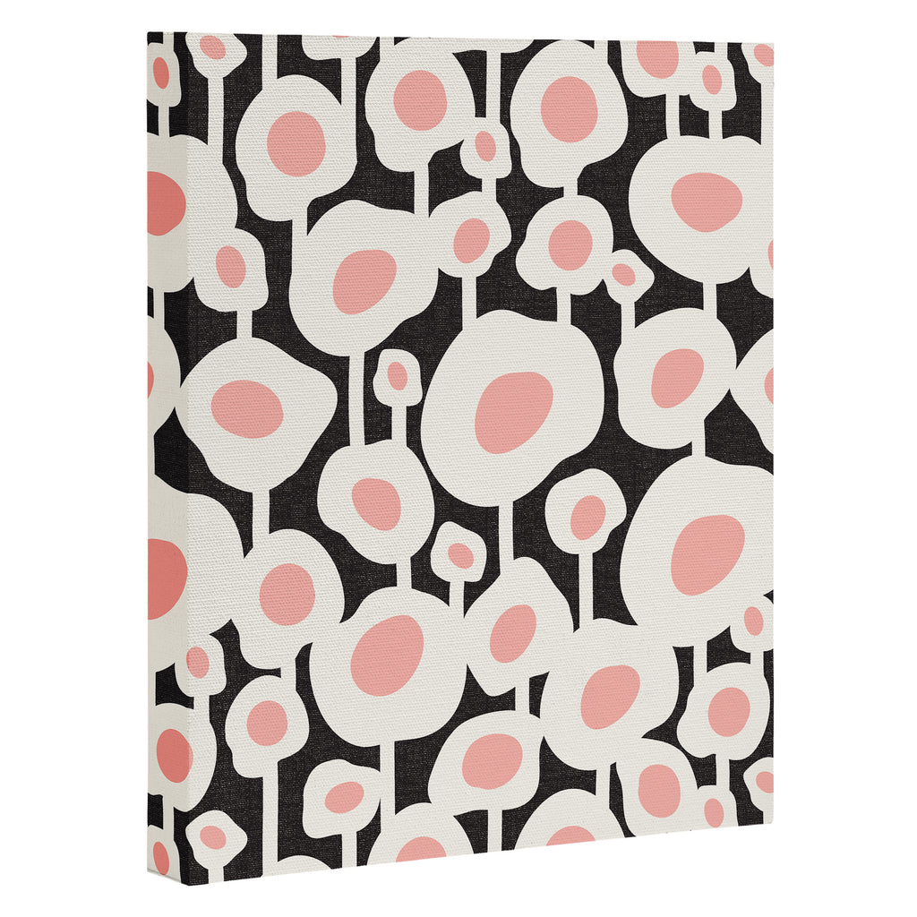 Poppy Dot - Retro Floral Black Pink Canvas Print Gallery Image 3