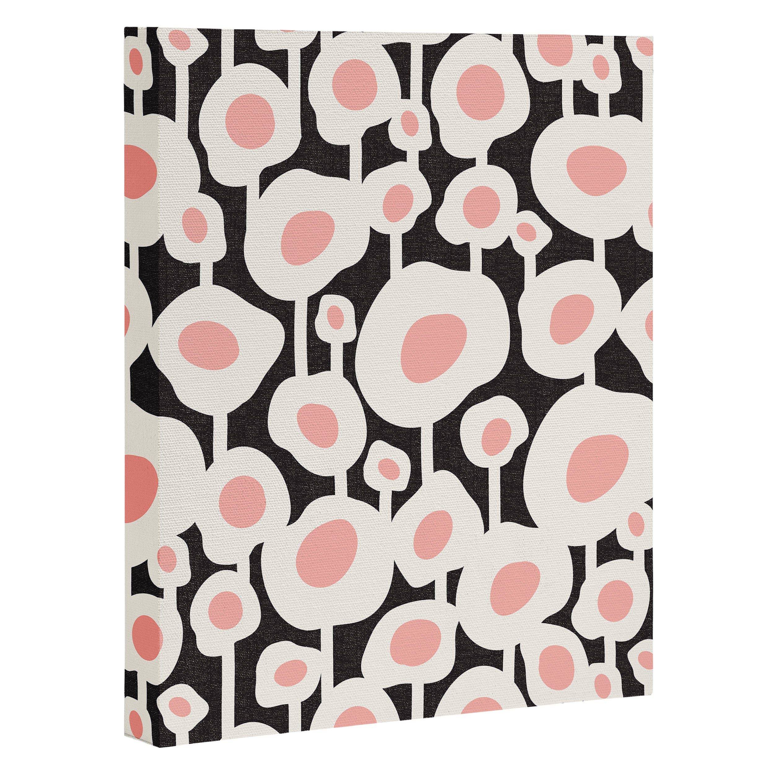 Poppy Dot - Retro Floral Black Pink Canvas Print Gallery Image 3