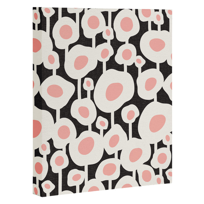 Poppy Dot - Retro Floral Black Pink Canvas Print Gallery Image 1
