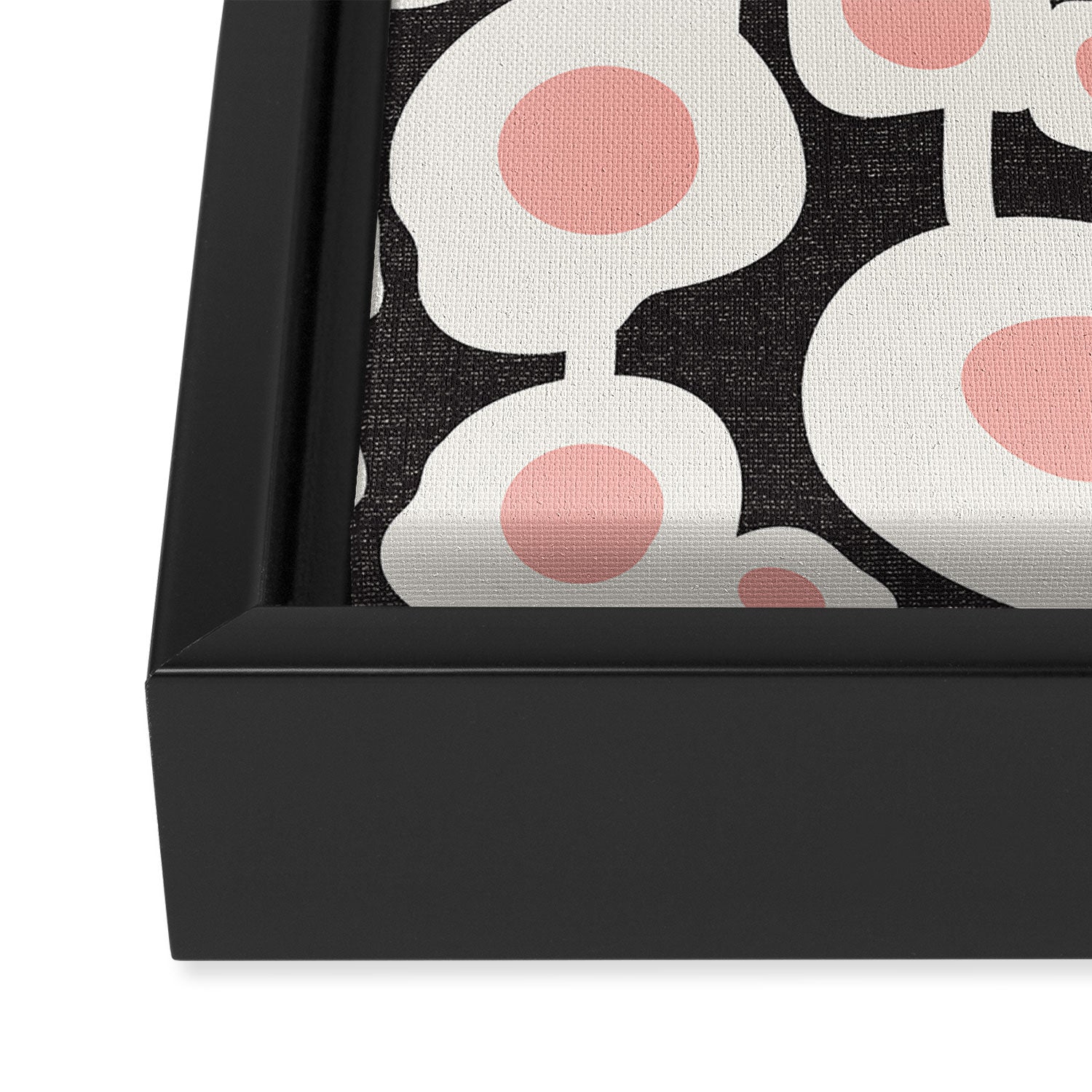 Poppy Dot - Retro Floral Black Pink Framed Canvas Print Gallery Image 3