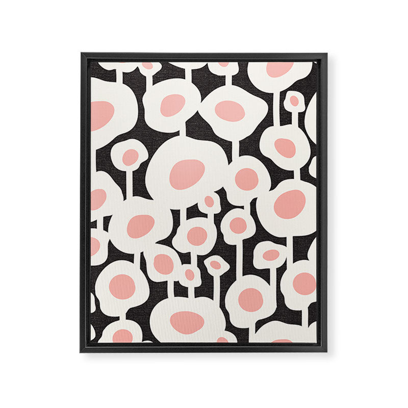 Poppy Dot - Retro Floral Black Pink Framed Canvas Print Gallery Image 8