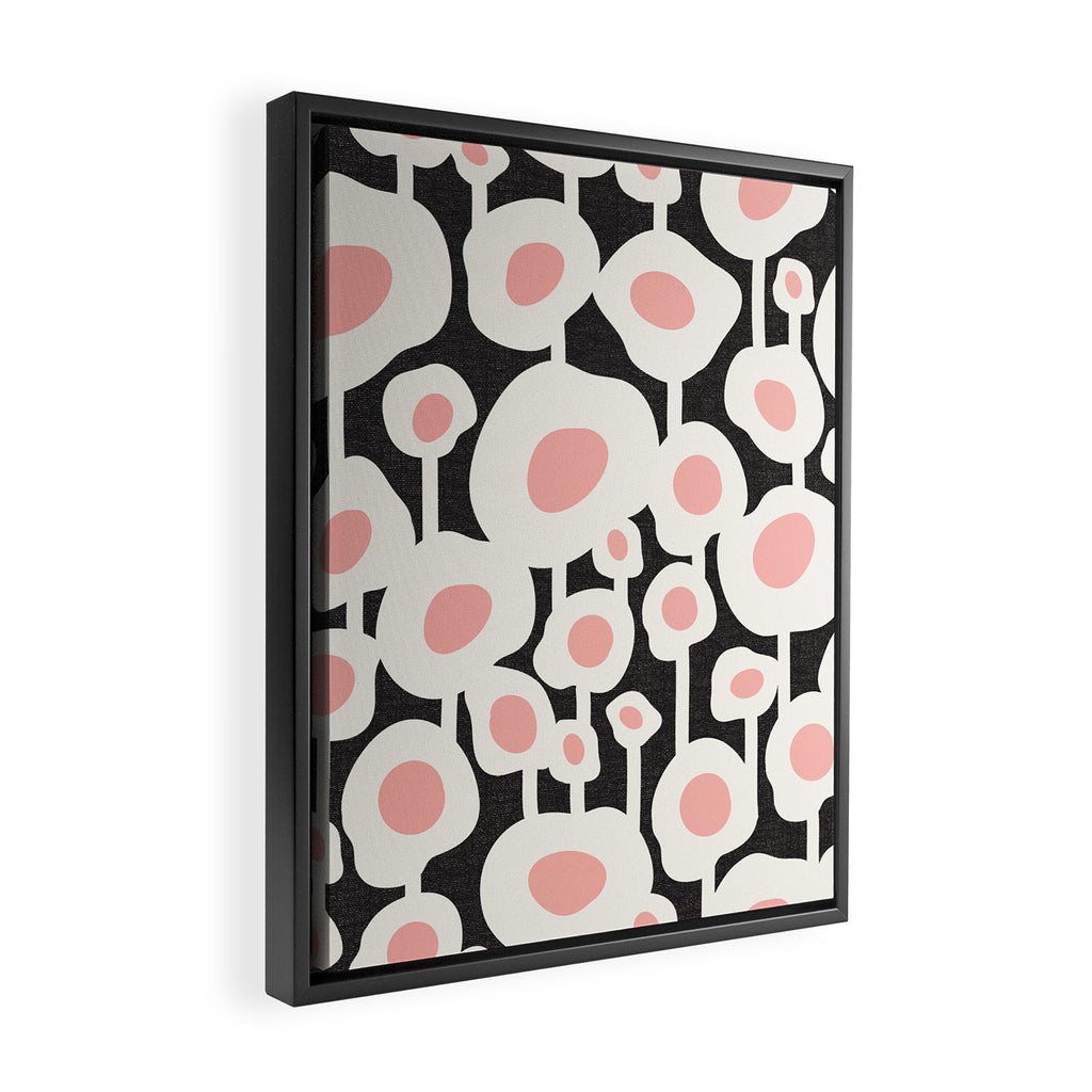 Poppy Dot - Retro Floral Black Pink Framed Canvas Print Gallery Image 2