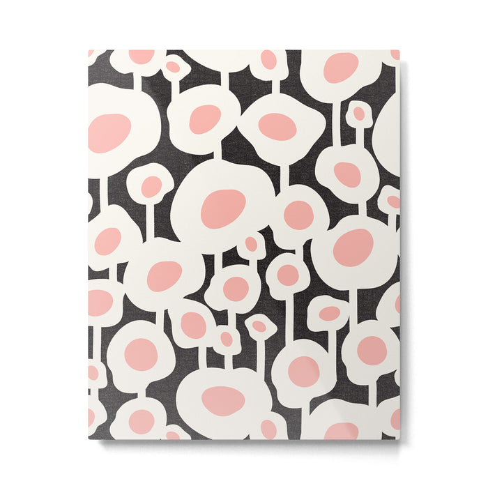 Poppy Dot - Retro Floral Black Pink Metal Print Gallery Image 1