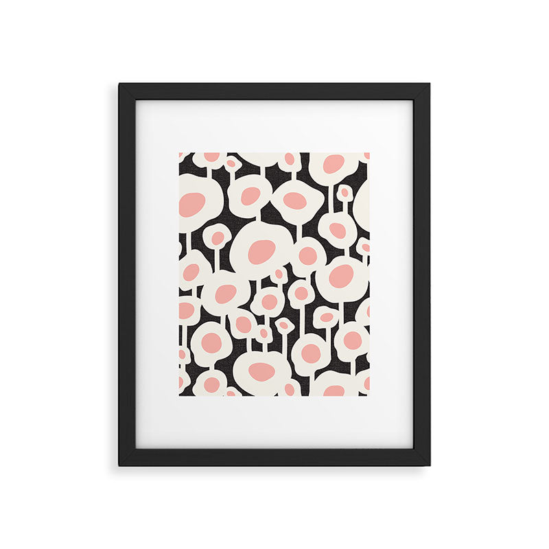 Poppy Dot - Retro Floral Black Pink Framed Art Print Gallery Image 6