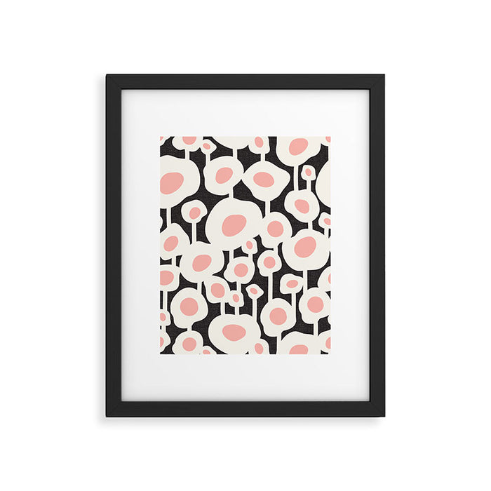 Poppy Dot - Retro Floral Black Pink Framed Art Print Gallery Image 1