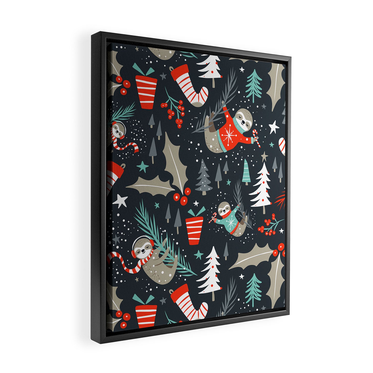 Slothy Holidays Framed Canvas Print Gallery Image 2
