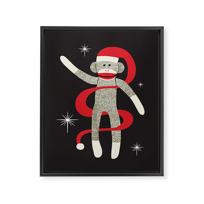 Sock Monkey Santa Framed Canvas Print Gallery Image 1