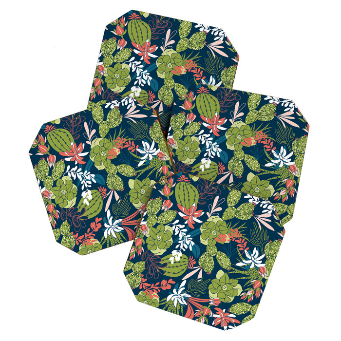 Succulent Garden Navy Coaster Gallery Image 1