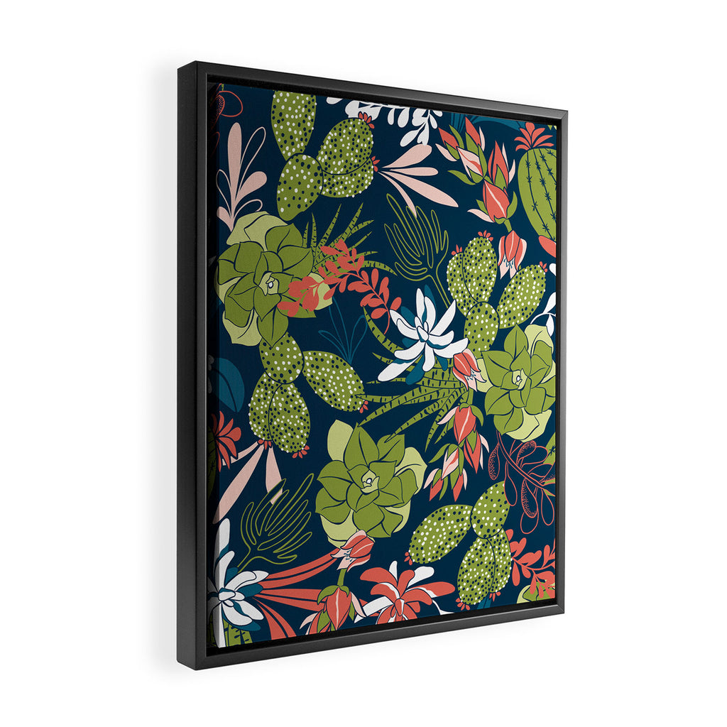 Succulent Garden Navy Framed Canvas Print Gallery Image 2