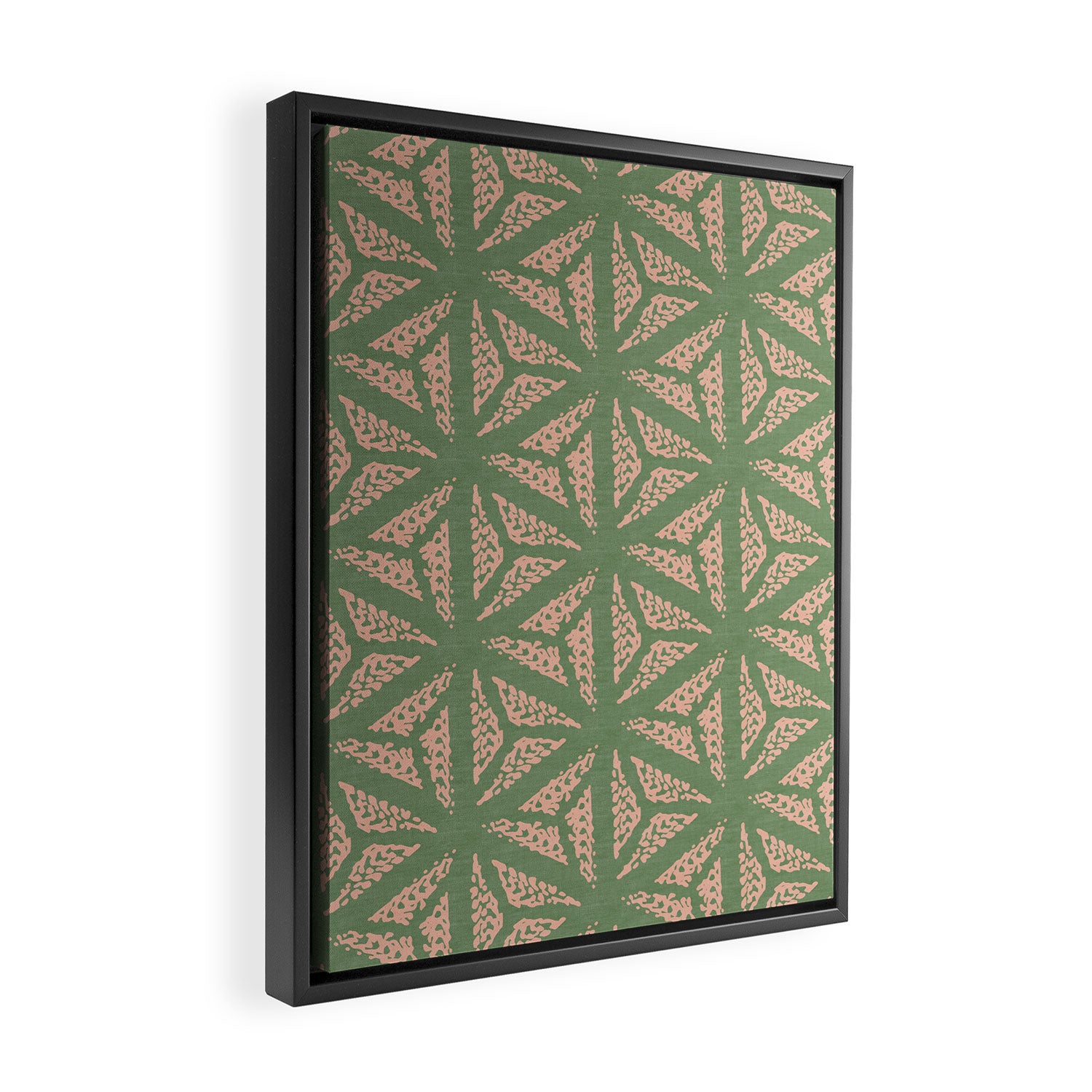 Threaded Geometric Green Peach Framed Canvas Print Gallery Image 2
