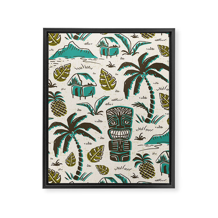 Tiki Party - Ivory Aqua Framed Canvas Print Gallery Image 1