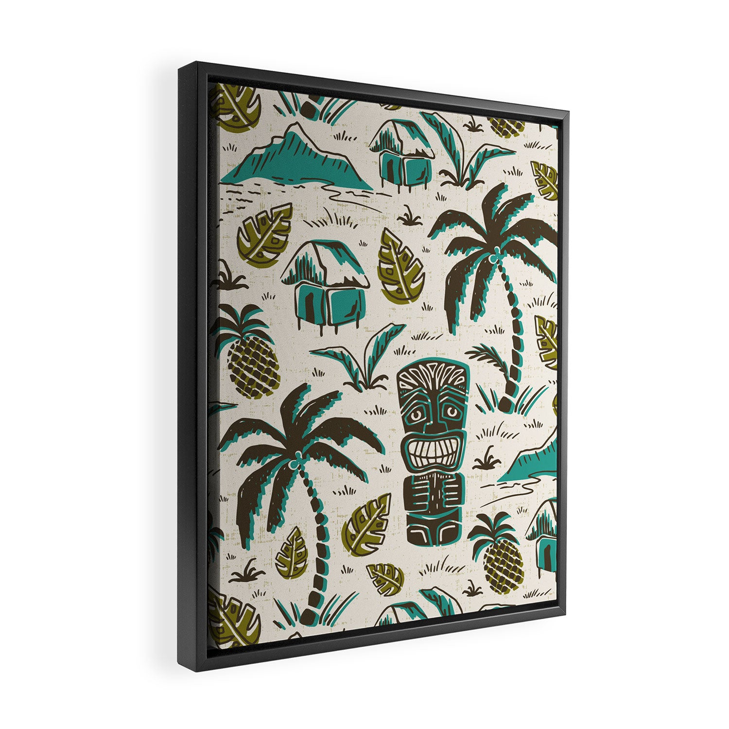 Tiki Party - Ivory Aqua Framed Canvas Print Gallery Image 2