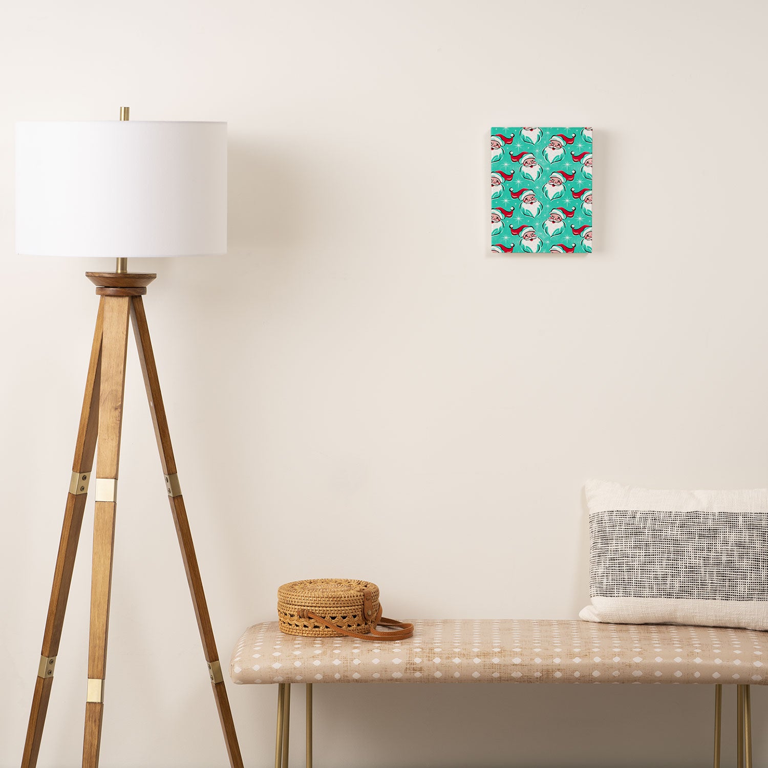 'Tis The Season Retro Santa Aqua Multi Pattern Canvas Print Gallery Image 2