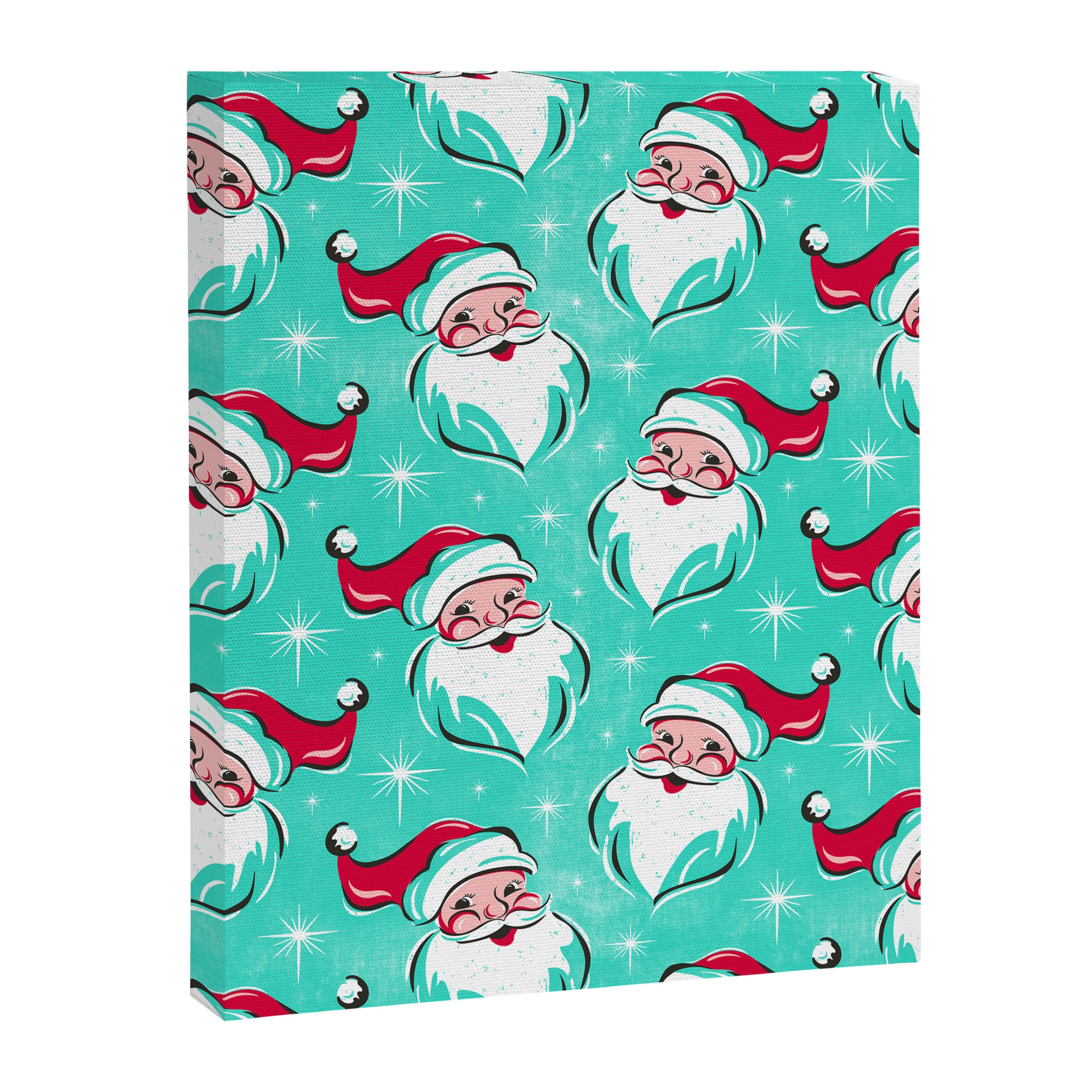 'Tis The Season Retro Santa Aqua Multi Pattern Canvas Print Gallery Image 8