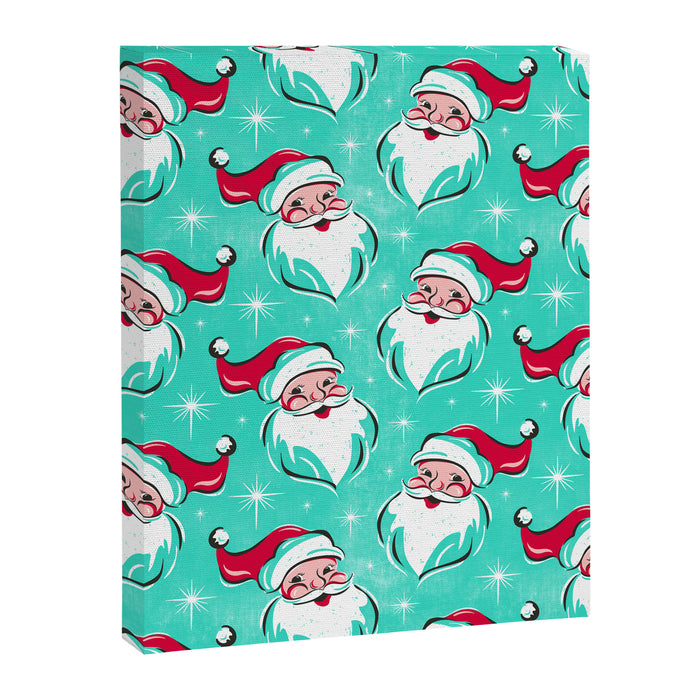'Tis The Season Retro Santa Aqua Multi Pattern Canvas Print Gallery Image 1