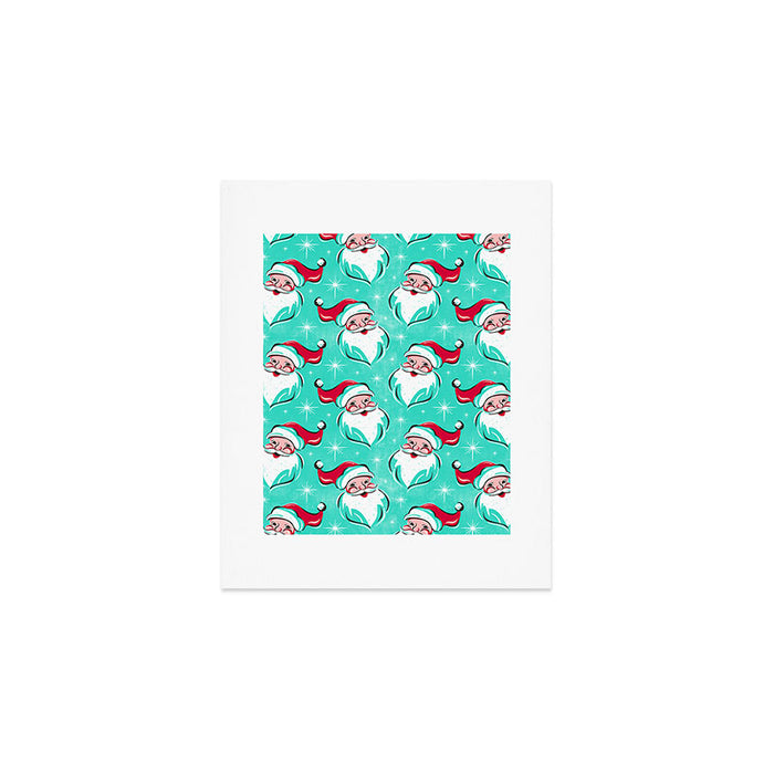 'Tis The Season Retro Santa Aqua Multi Pattern Art Print Gallery Image 1